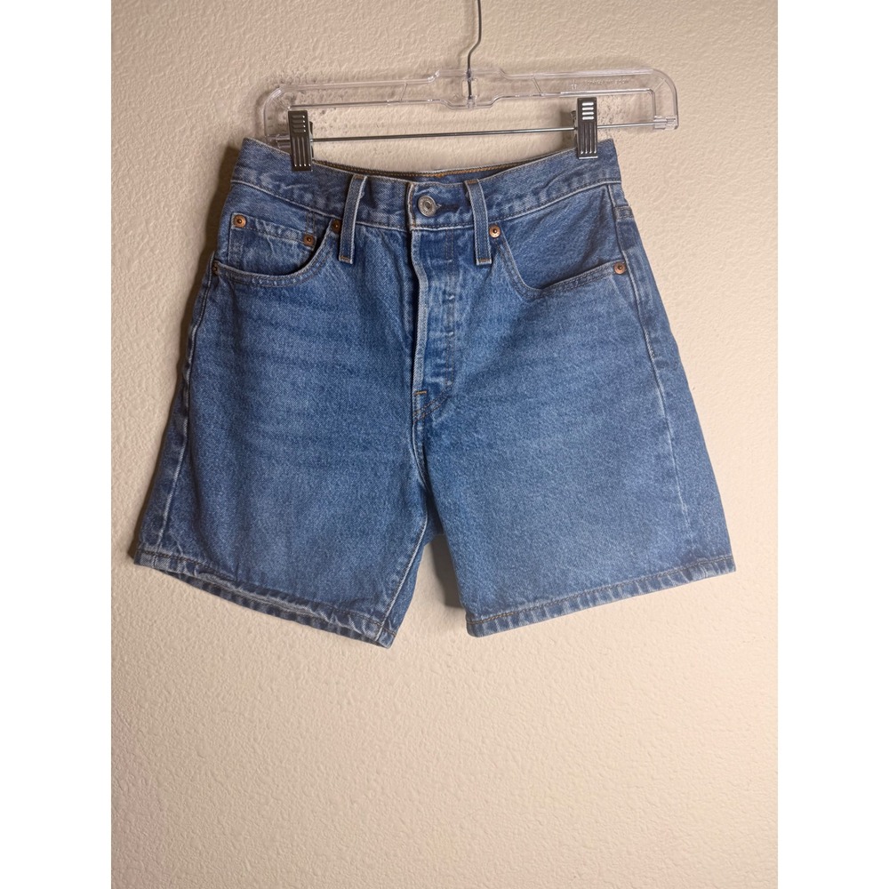 Levi's 501 Original Mid Thigh Denim Jean Shorts Medium Wash Button Fly Size 25